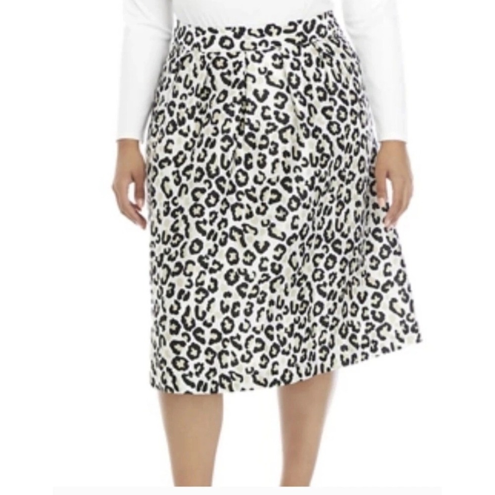 Crown Ivy Pleated Flare Skirt Women 14W Leopard‎ Print Pockets Feminine Fierce
